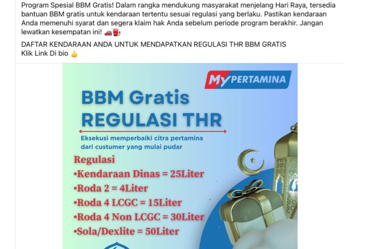 hoaks tentang BBM gratis jelang lebaran.