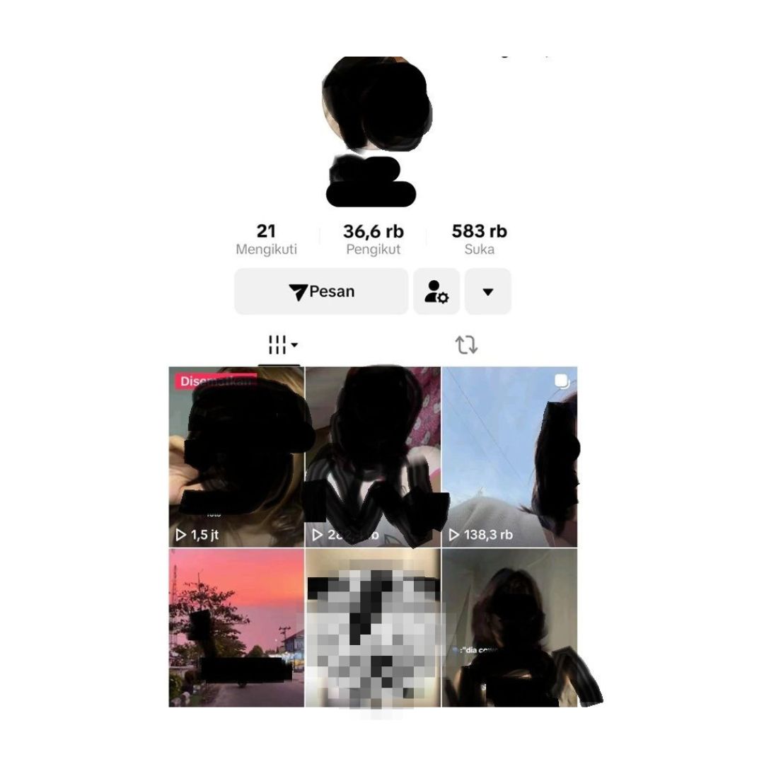 Akun tiktok terduga pelaku video pelajar SMK yang viral di Sampit.