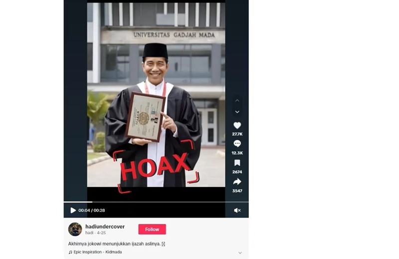 Video hoaks Jokowi menunjukkan ijazah asli.
