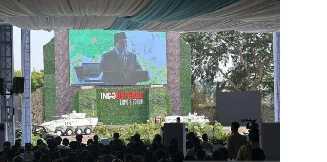 Presiden Prabowo Subianto memberikan sambutan dalam pameran dan forum Indo Defence di Jiexpo Kemayoran, Jakarta, Rabu (11/6/2025).