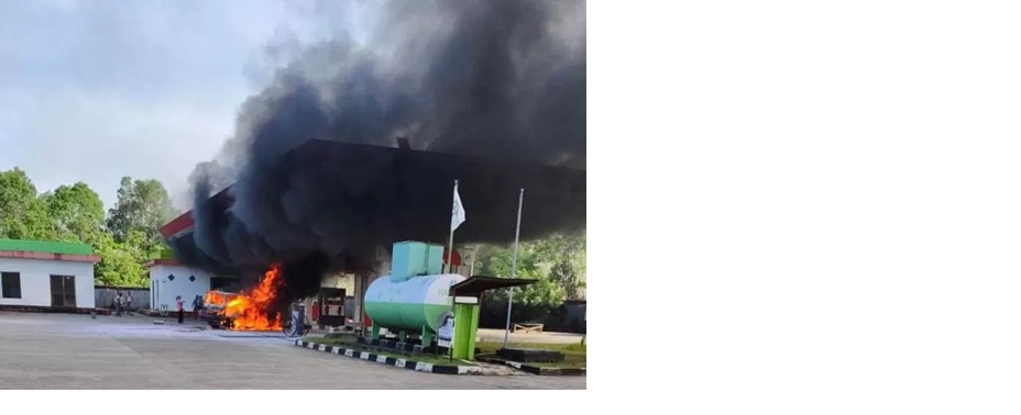 Kondisi di SPBU Tekudak Kalis saat terjadinya kebakaran. (ISTIMEWA)