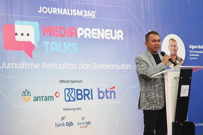 PAPARKAN: CEO Promedia Agus Sulistriyono dalam Mediapreneur Talks di Hotel Mercure Serpong Alam Sutera, Tangerang, Banten, Rabu, 2 Juli 2025.