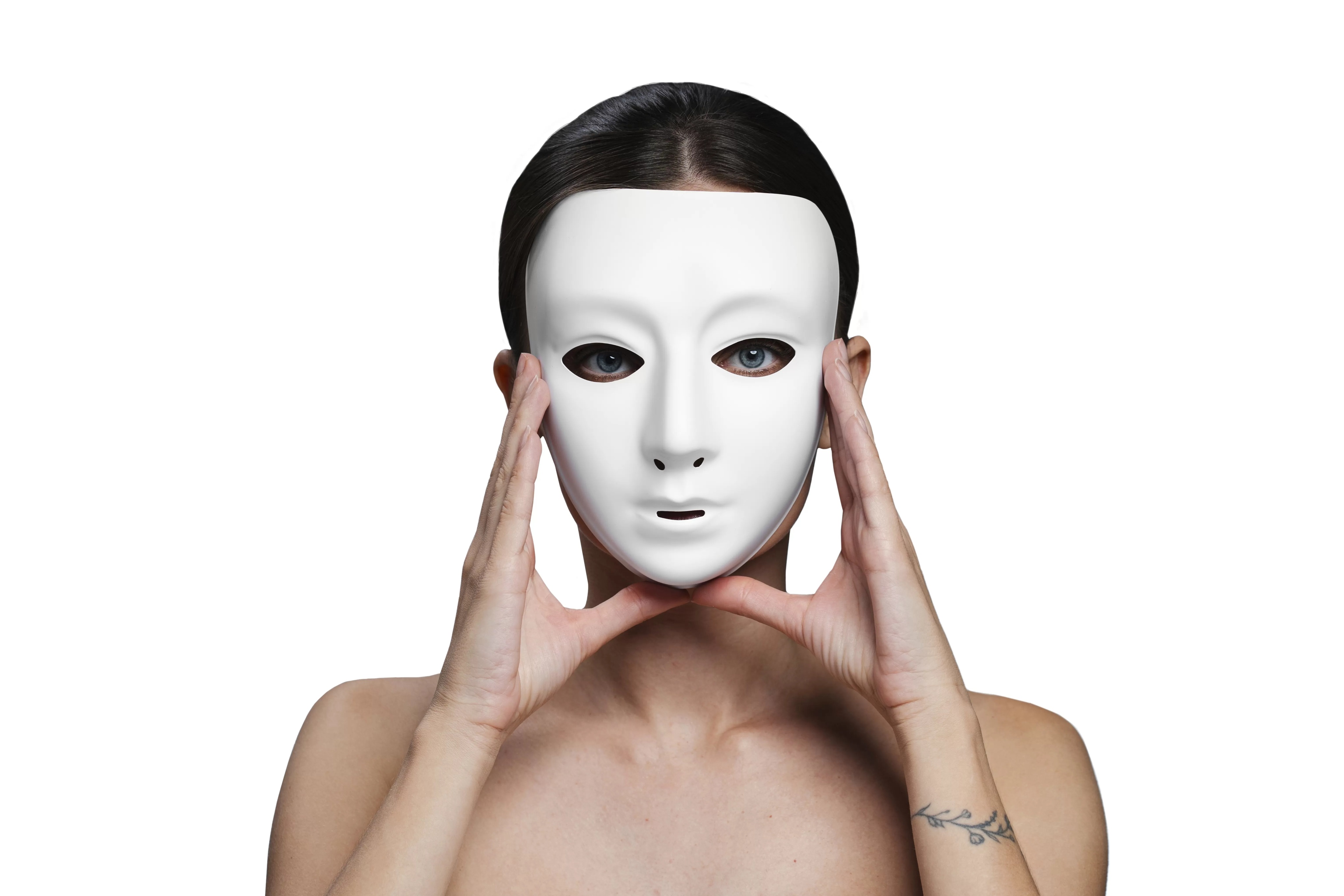 Ilustrasi seseorang menggunakan topeng untuk berpura-pura baik.