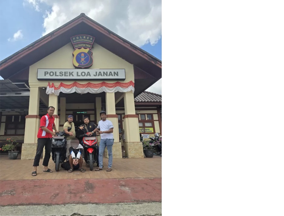 DR dan barang bukti dua motor hasil kejahatan diamankan Unit Reskrim Polsek Loa Janan.