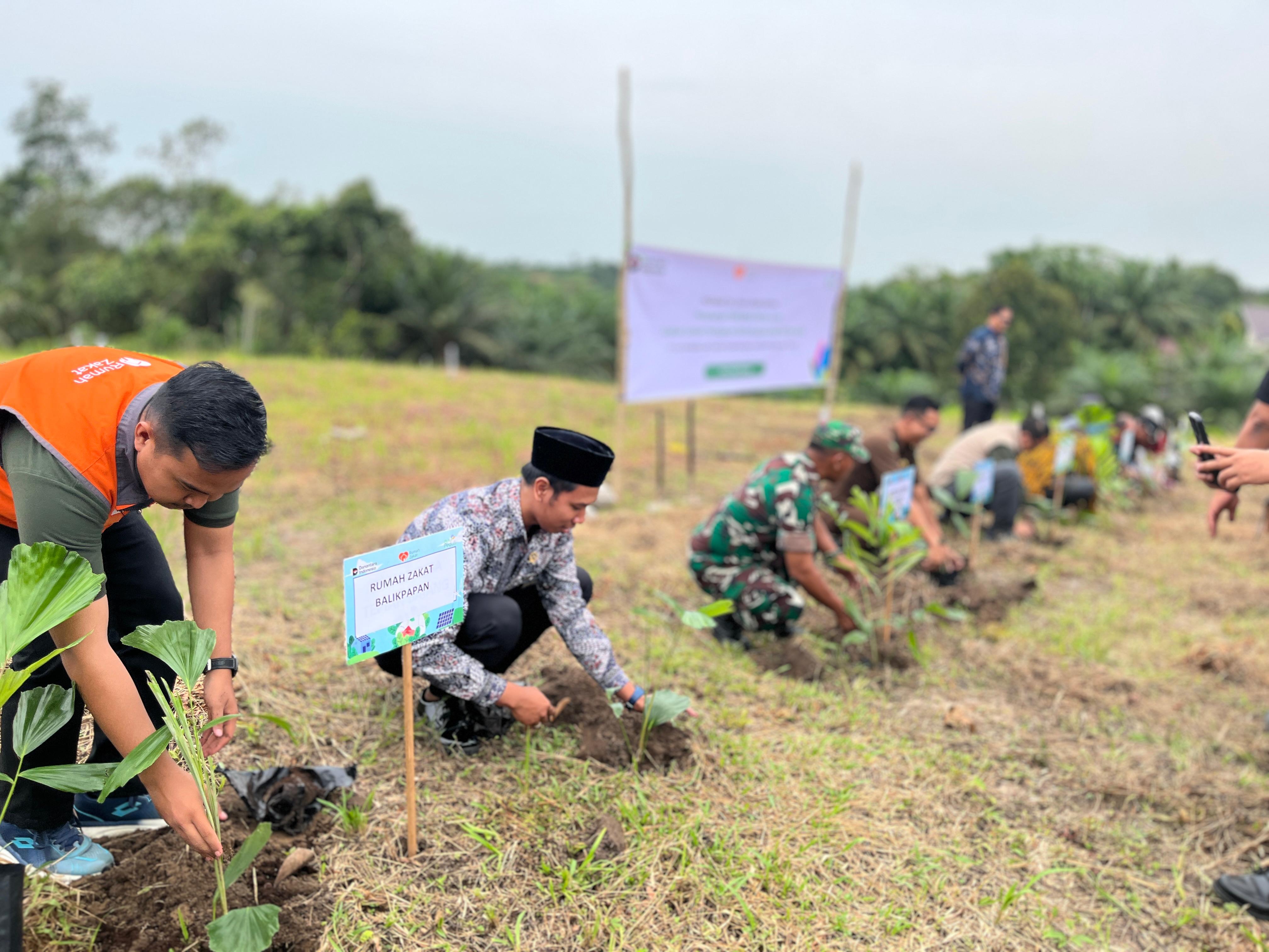 KOLABORASI: Penanaman 1.000 bibit pohon aren oleh PLN dan Rumah Zakat di Desa Tepian Batang, Kecamatan Tanah Grogot, Kabupaten Paser, Kamis, 21 Agustus 2025.