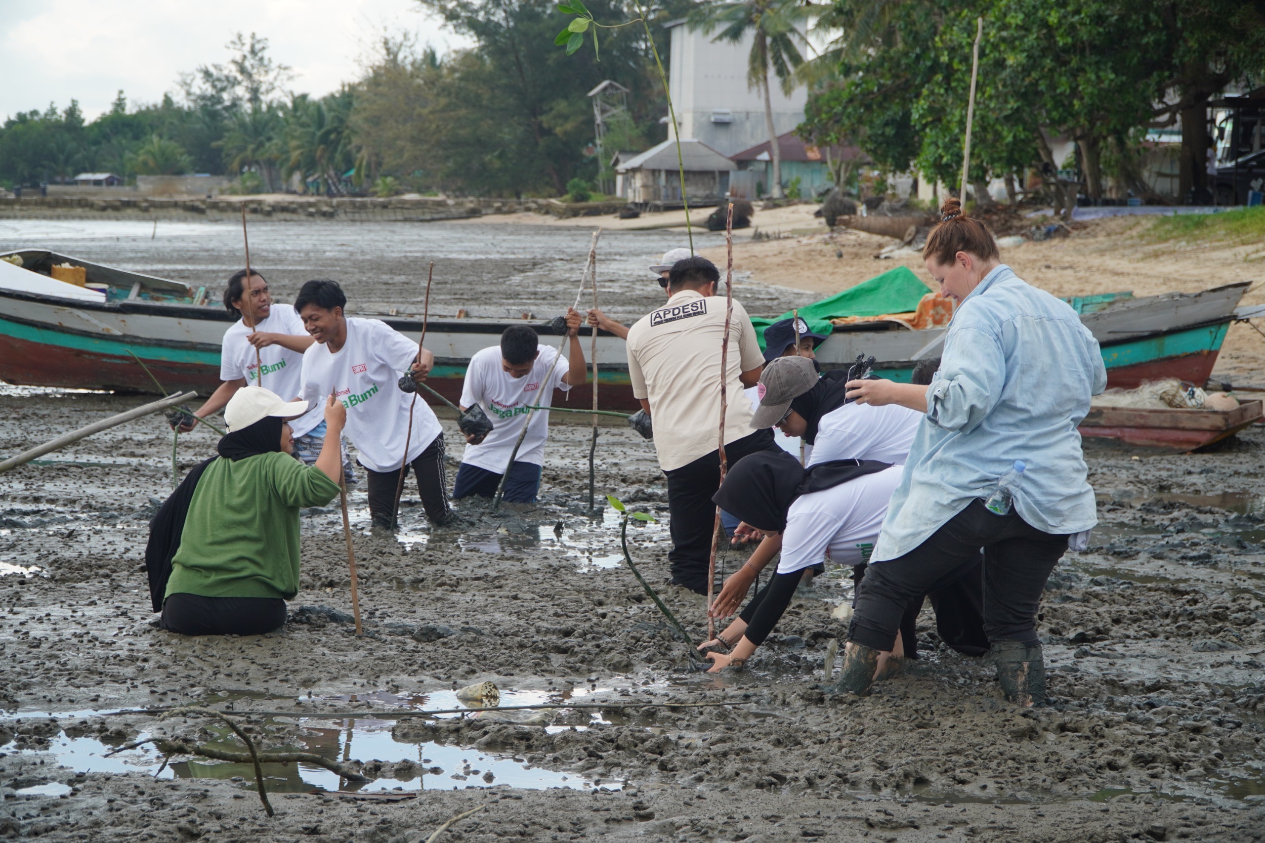 JAGA BUMI: Aksi penanaman pohon mangrove di Desa Keraya, Kabupaten Kotawaringin Barat, Kalteng, Kamis, 28 Agustus 2025.
