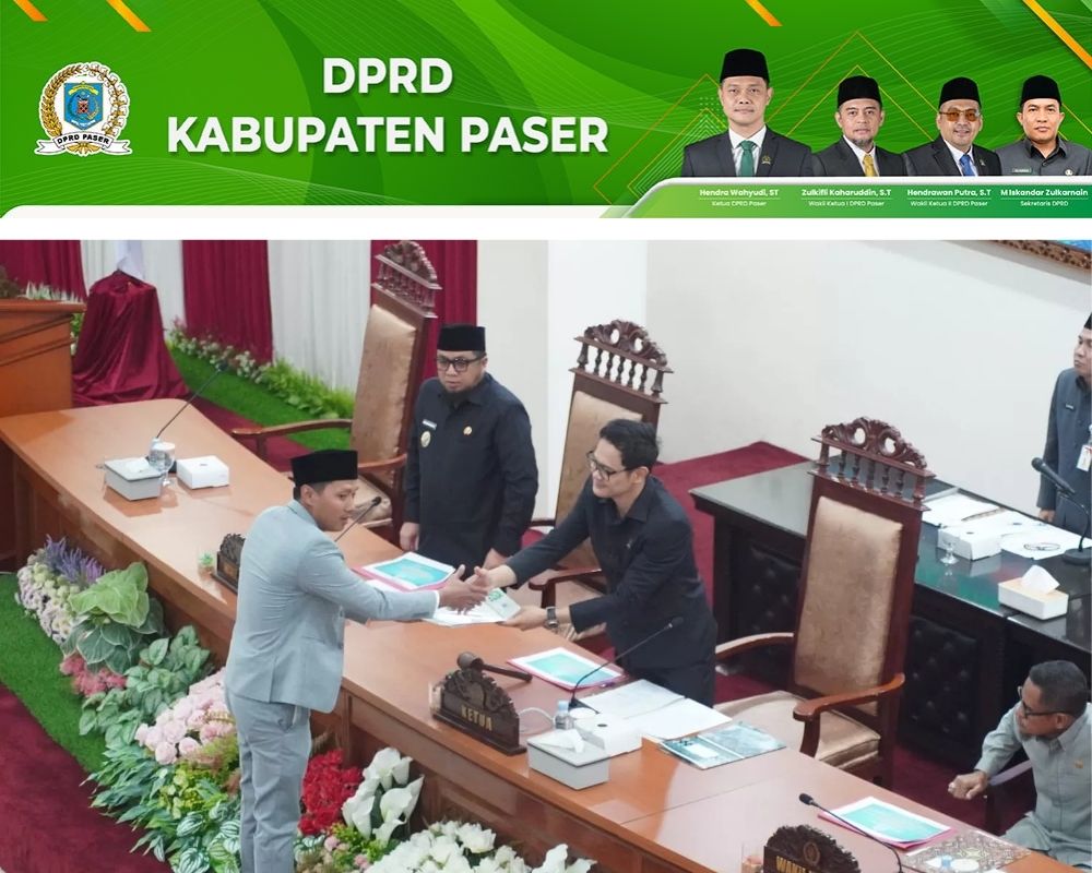 Anggota Banggar DPRD Paser Sukran Amin saat menyampaikan pandangan DPRD terhadap raperda penyertaan modal kepada PT BPD Kaltim-Kaltara, Kamis (14/8/2025).