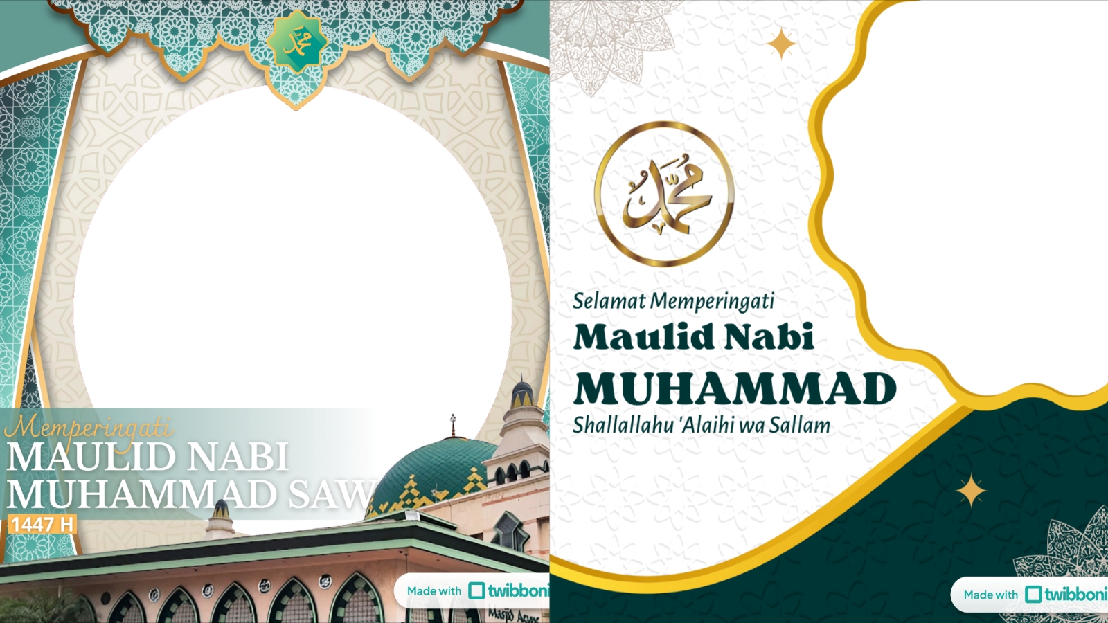 Pilihan desain menarik Twibbon Maulid Nabi 2025.