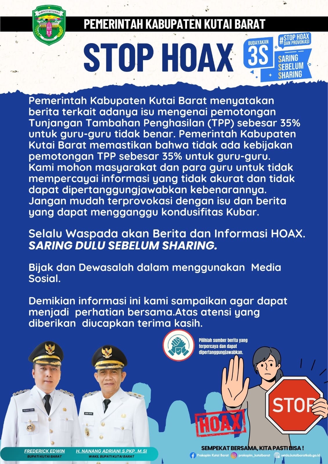 AWAS HOAKS: Imbauan Pemkab Kubar terkait isu pemotongan TPP.