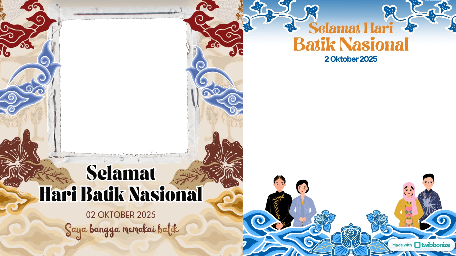 Twibbon Hari Batik Nasional 2025 untuk mempercantik unggahan media sosial hari ini, 2 Oktober 2025.