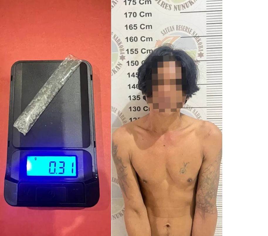 AN (42) langsung diamankan di Mapolsek Nunukan atas kepemilikan sabu yang dibawanya FOTO:DOK POLSEK NUNUKAN