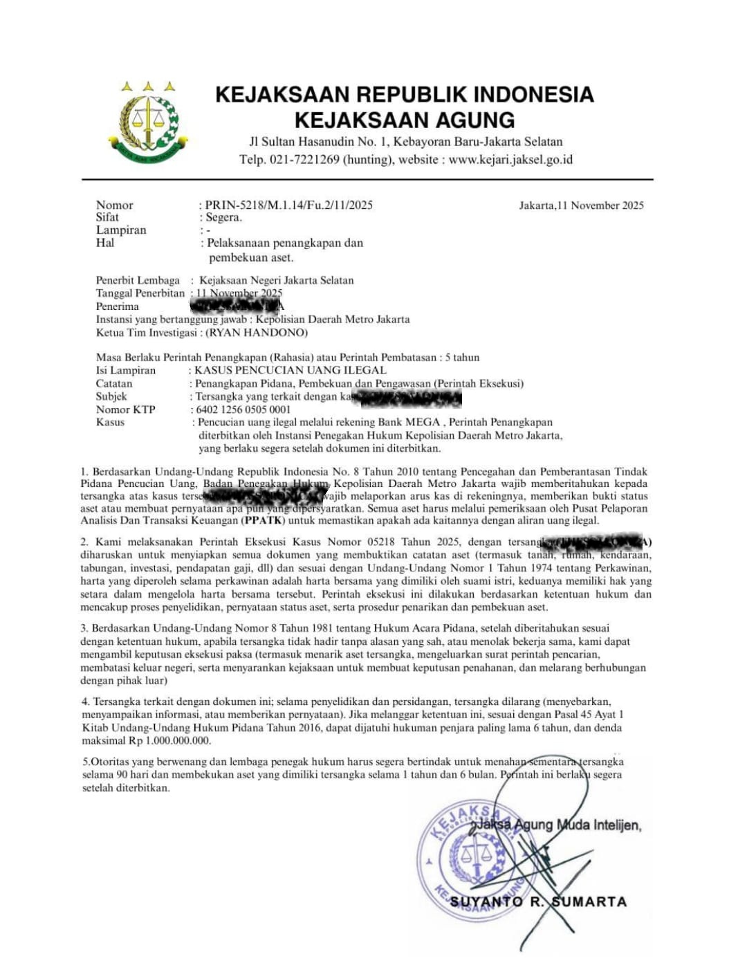 Surat palsu soal penangkapan.