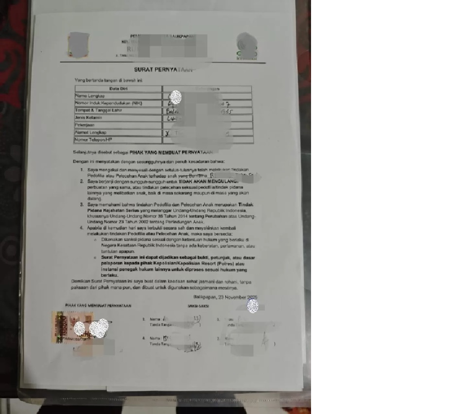 Surat pengakuan yang beredar.