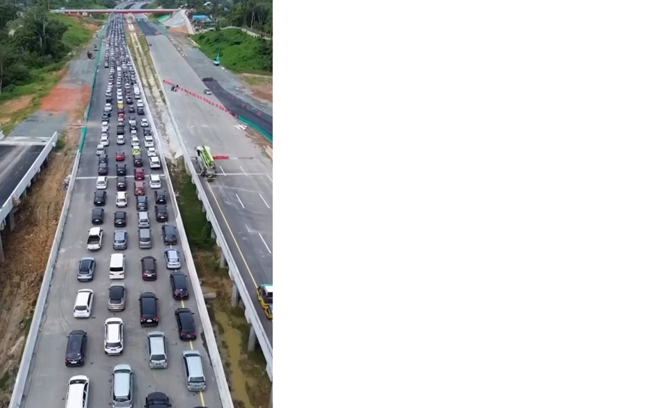 Arus kendaraan yang memasuki tol IKN terpantau padat dan mengali kemacetan pada Libur Natal (25/12). (SS @hnifb)