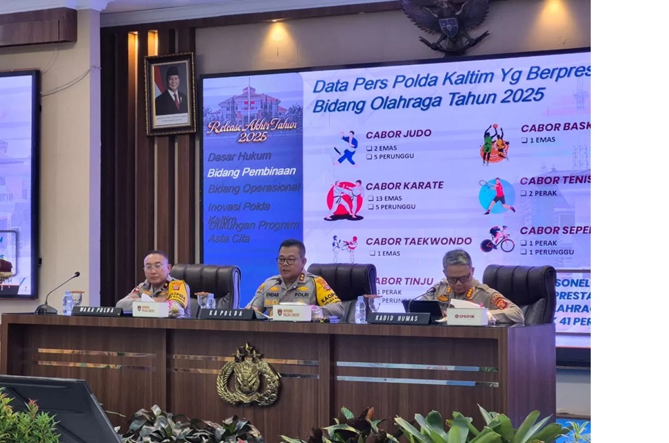 Kegiatan jumpa pers akhir Polda Kaltim, Selasa 30 Desember 2025