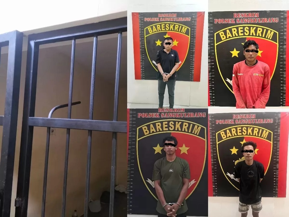 JEBOL TERALI: Empat tahanan Polsek Sangkulirang Kutim yang kabur dari ruang tahanan. (IST.)