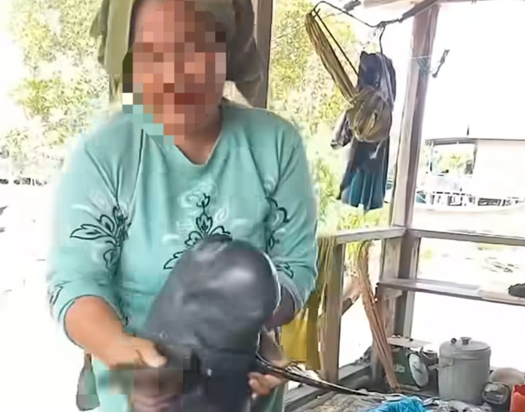 Tangkapan layar cuplikan video diduga jasad Pesut Mahakam dijadikan mainan oleh seorang wanita yang beredar di media sosial (Istimewa)