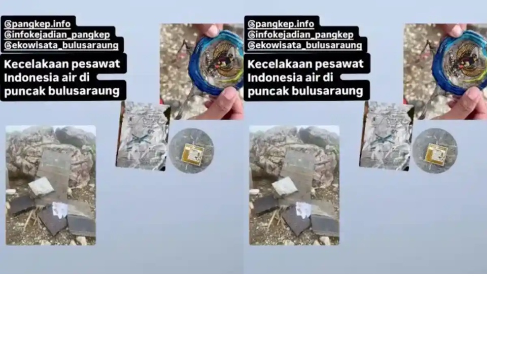 Rekaman video pendaki menggambarkan potongan pesawat Pesawat ATR 42-500 milik Indonesia Air Transport di Puncak Bulusaraung Pangkep.