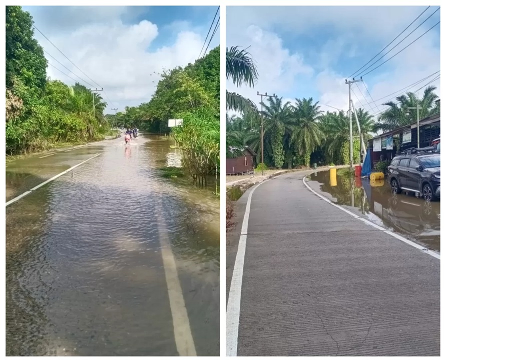 Kondisi genangan air di sejumlah titik pada wilayah Kecamatan Kembang Jangggut, Kabupaten Kukar, Minggu (18/1/2026) pagi, terpantau surut