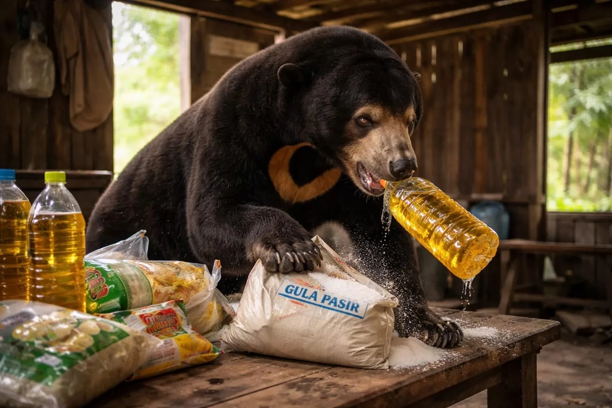 Ilustrasi beruang masuk pondok. (Dibuat dengan akal imitasi).