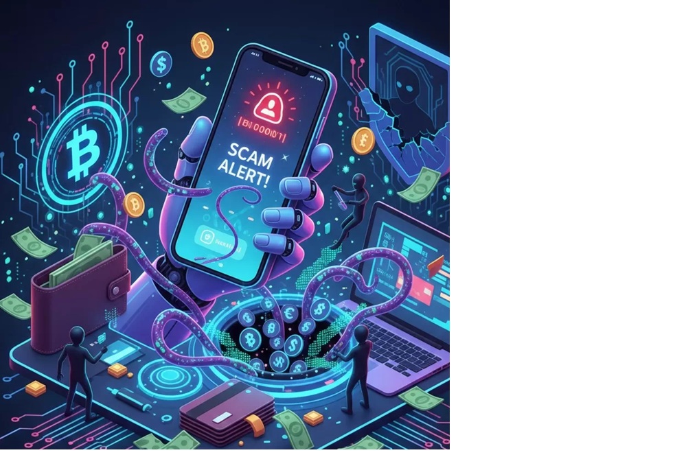 ilustrasi penipuan dengan aplikasi digital (dibuat dengan Akal Imitasi (AI))