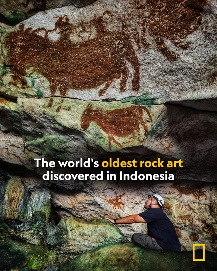 Lukisan cadas di liang Metanduno, yang diperkirakan usianya 67.800 tahun.