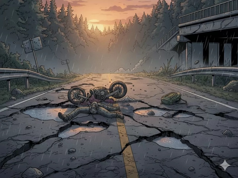 ilustrasi kecelakaan akibat jalan rusak