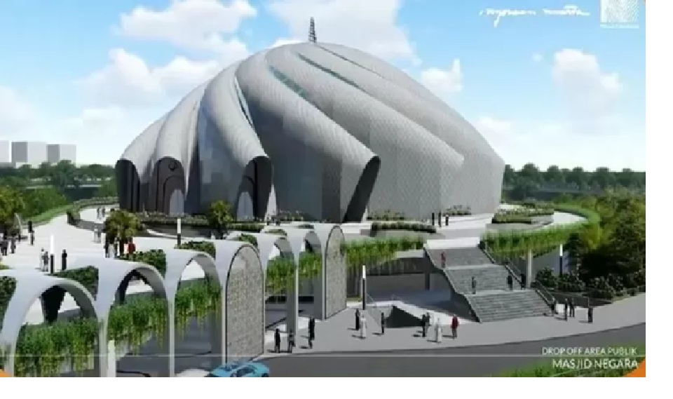 Pembangunan Masjid Negara di IKN hampir selesai dengan progres 99 persen. Saat ini tahap pemasangan meubelair untuk persiapan salat tarawih Ramadan.(FOTO:IST)
