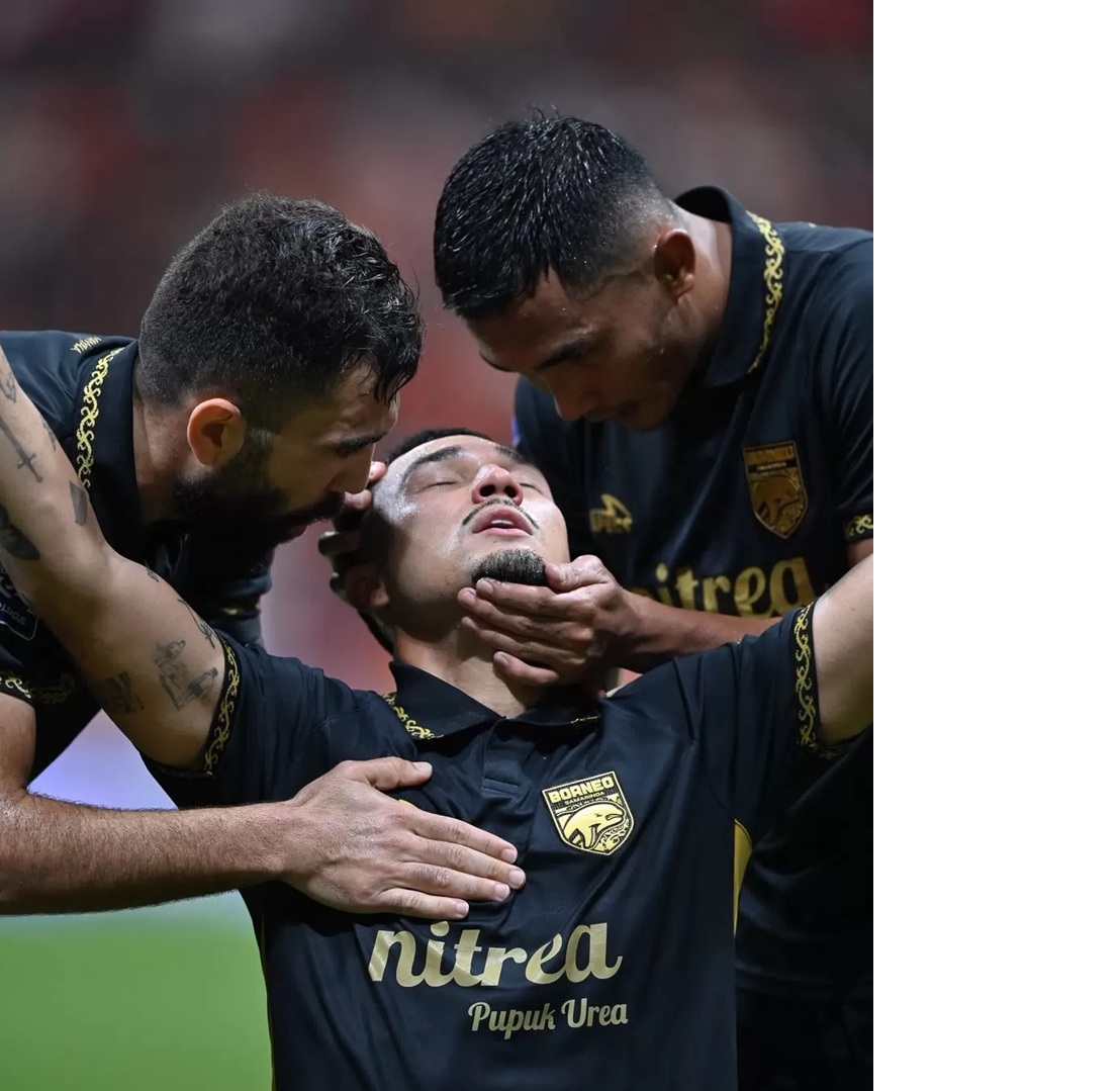 Ekspresi Juan Villa merayakan golnya ke gawang Persija, pada laga yang berakhir imbang 2-2 tersebut.