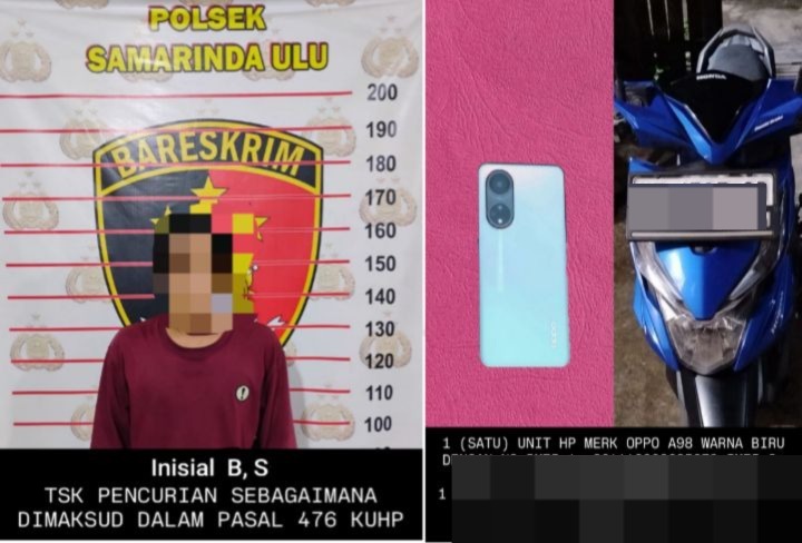 Tersangka pencurian handphone dan barang bukti (HO/Polsek Samarinda Ulu)
