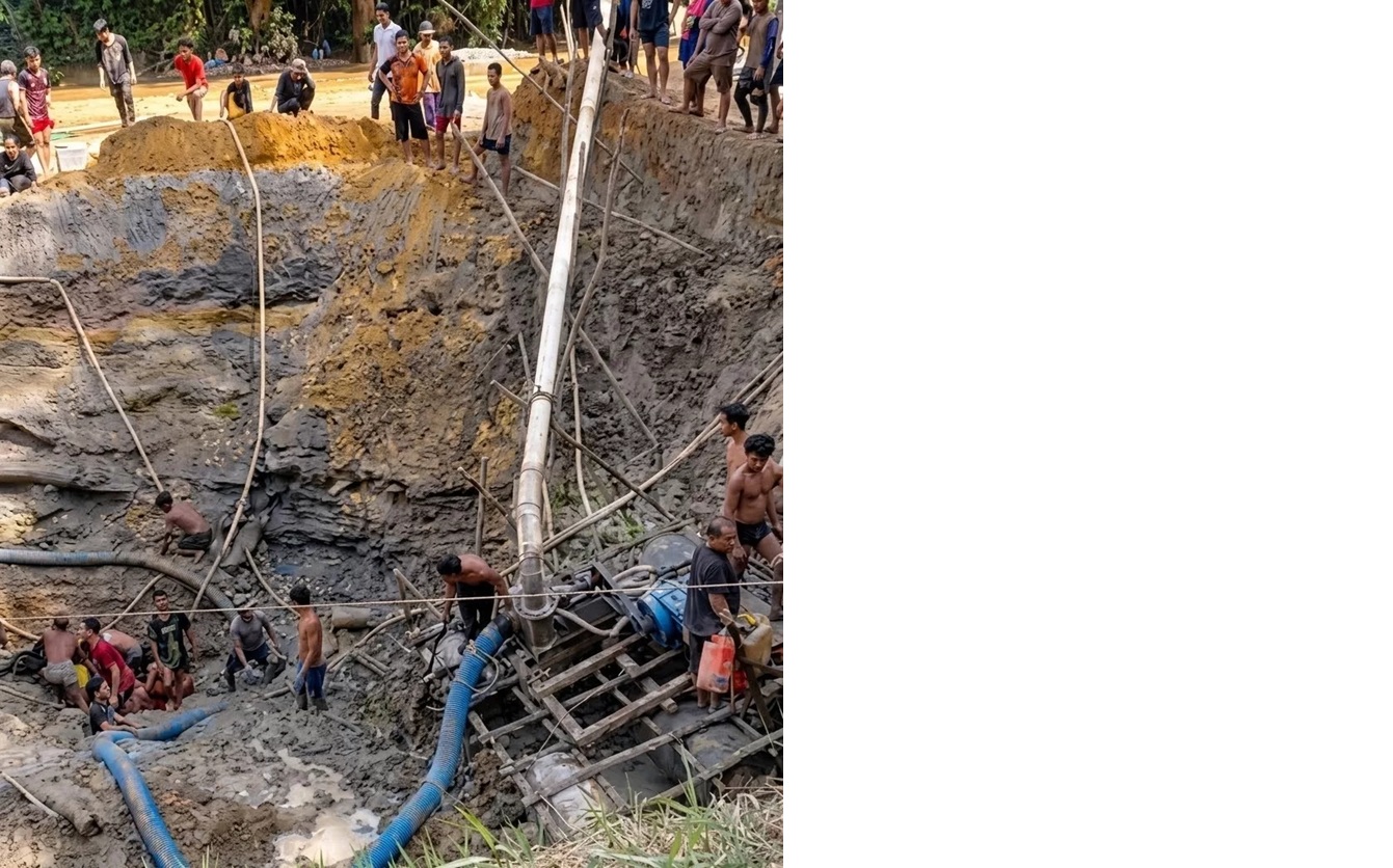 Aktivitas penambangan rakyat di kawasan perbukitan Kapuas Hulu. Longsor di lokasi tambang ilegal Desa Bugang menewaskan tujuh warga yang sedang menambang pada Minggu (8/3/2026). (IST)
