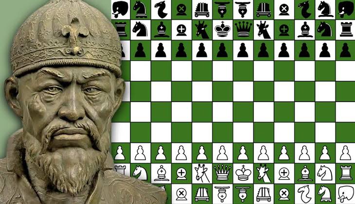 Tumur Lenk dengan permainan caturnya.