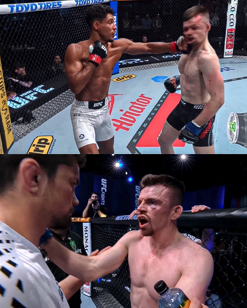 Rahiki kalahkan Hardwick. Harwick mengatakan kepada cornernya bahwa rahangnya patah (foto bawah).
