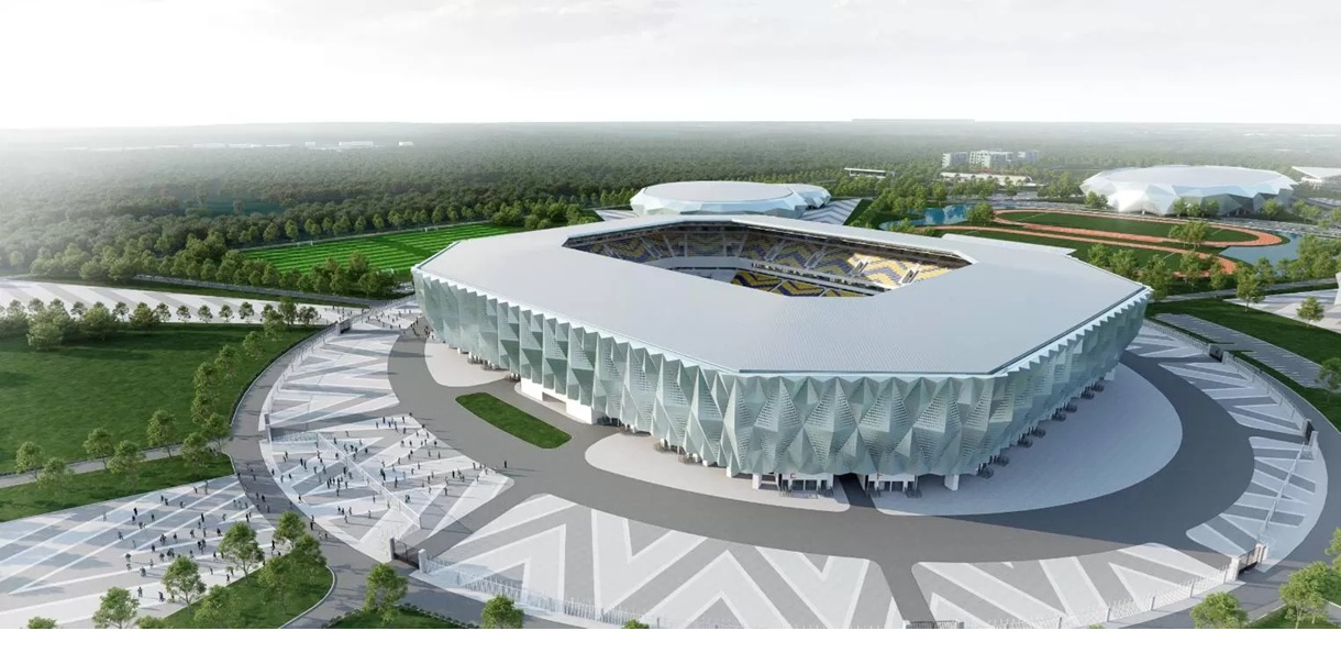 Desain stadion bertaraf internasional tampak atas yang akan dibangun Pemprov Kalsel di Banjarbaru. (FOTO: DINAS PUPR KALSEL UNTUK RADAR BANJARMASIN)