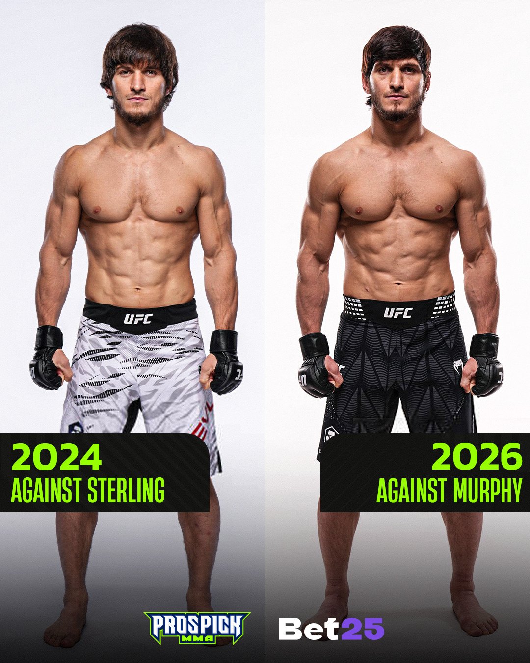 Perubahan fisik Movsar Evloev dari 2024 ke 2026.