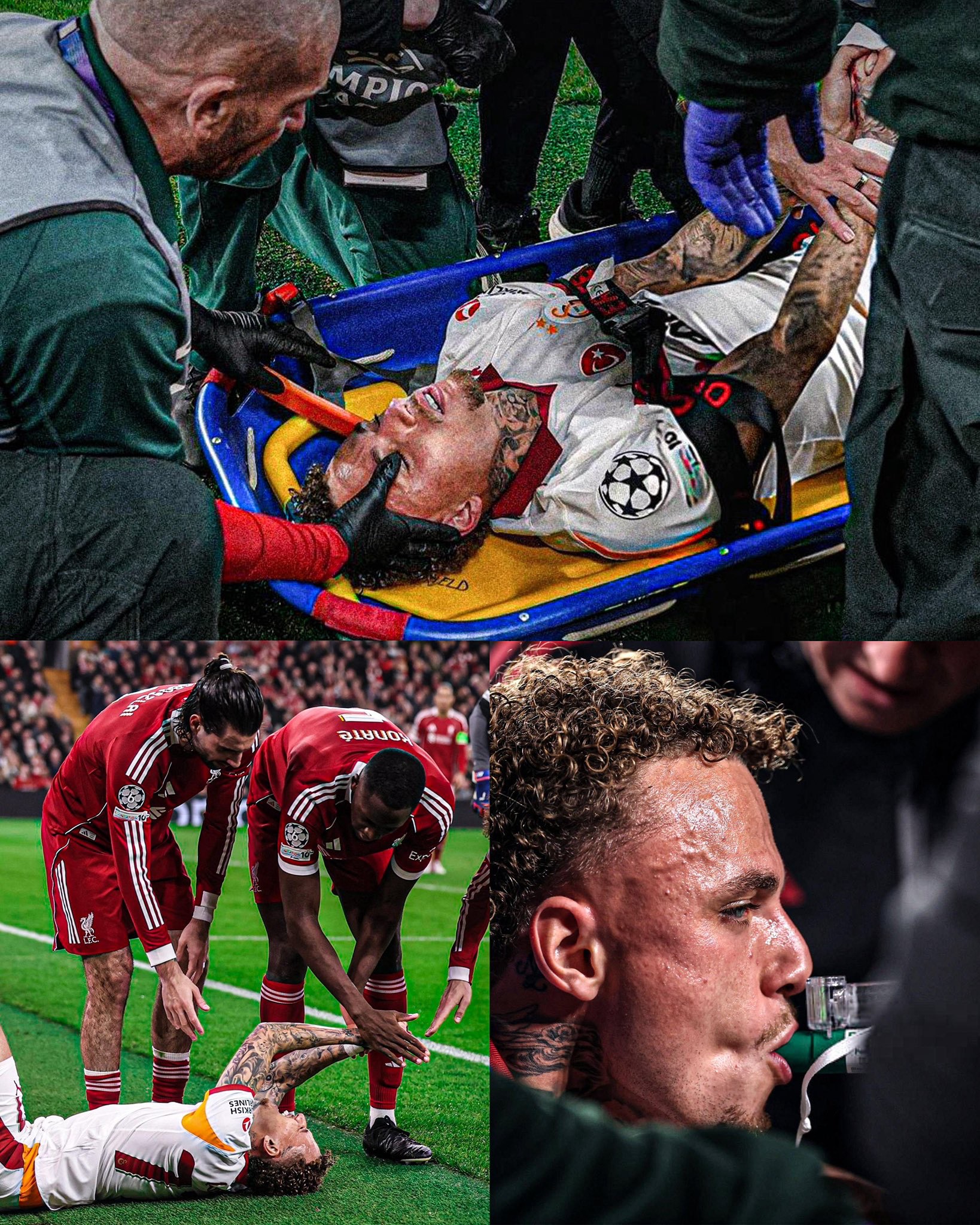 Noa Lang cedera karena menghantam papan iklan di Anfield.