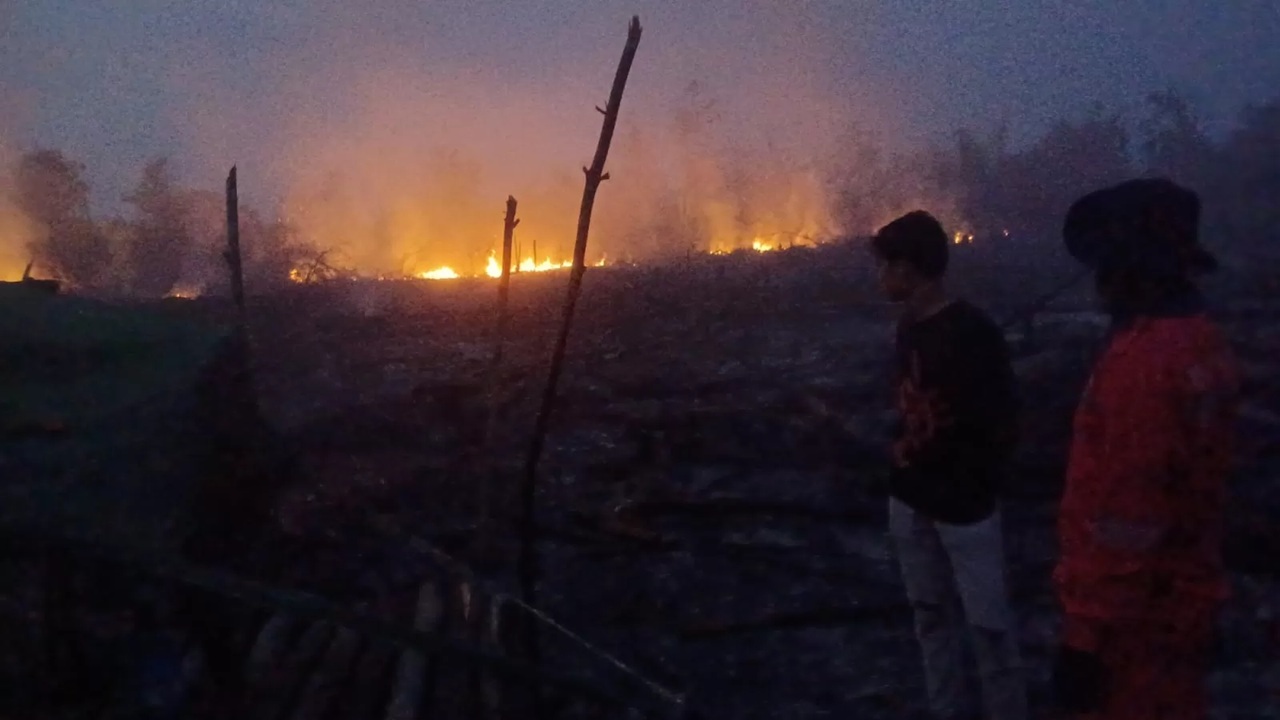 Kebakaran lahan hingga Rabu malam (25/3 /2026) di wilayah Desa Bengkuang Makmur, Kecamatan Mentawa Baru Ketapang, belum dapat diatasi secara keseluruhan. (BPBD Kotim) 