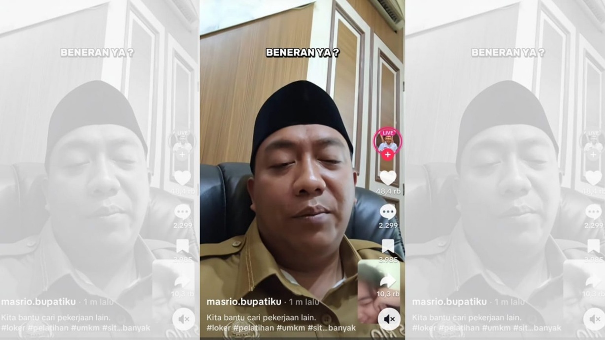 Cuplikan video TikTok Bupati Situbondo Mas Rio dan seorang pemandu lagu yang viral. (Foto: tangkapan layar) 