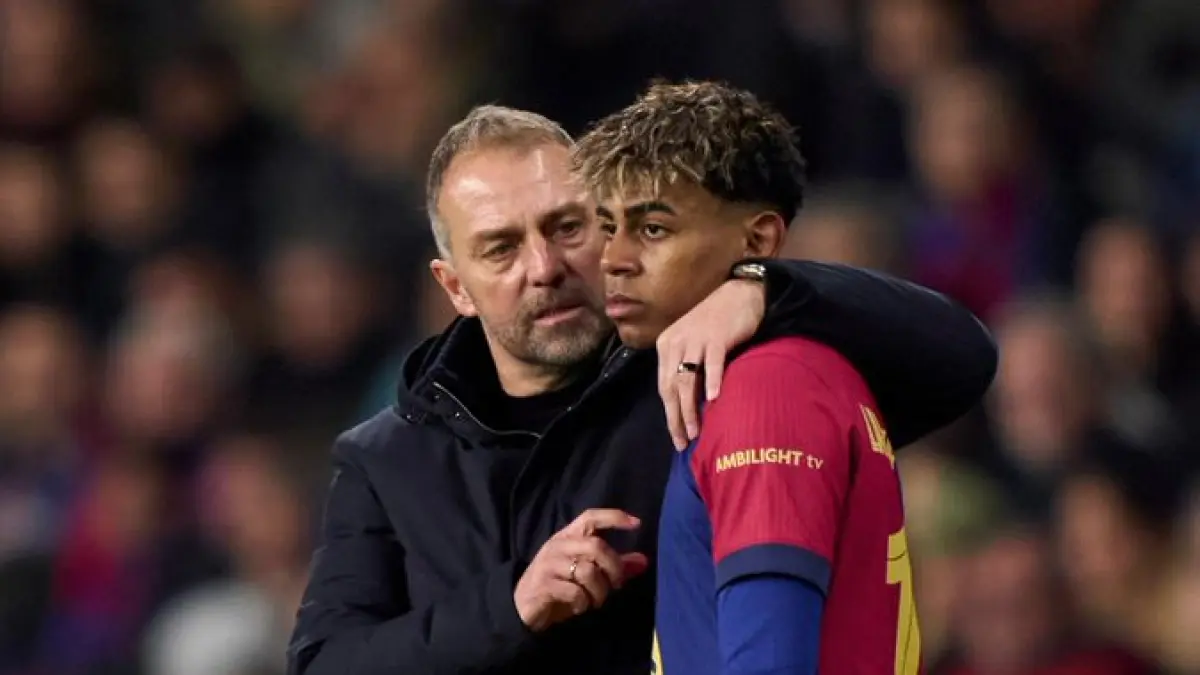 Hansi Flick dan Lamine Yamal.