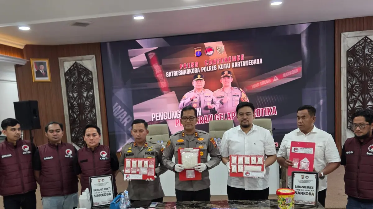 Rilis pers Polres Kukar terhadap pengungkapan narkotika di Kecamatan Loa Janan (Elmo/Prokal.co)