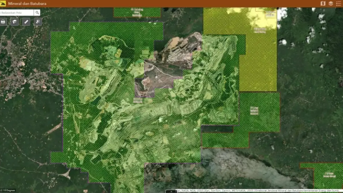 PETA SATELIT: Dugaan aktivitas pertambangan di luar IUP salah satu tambang batu bara di Balangan.