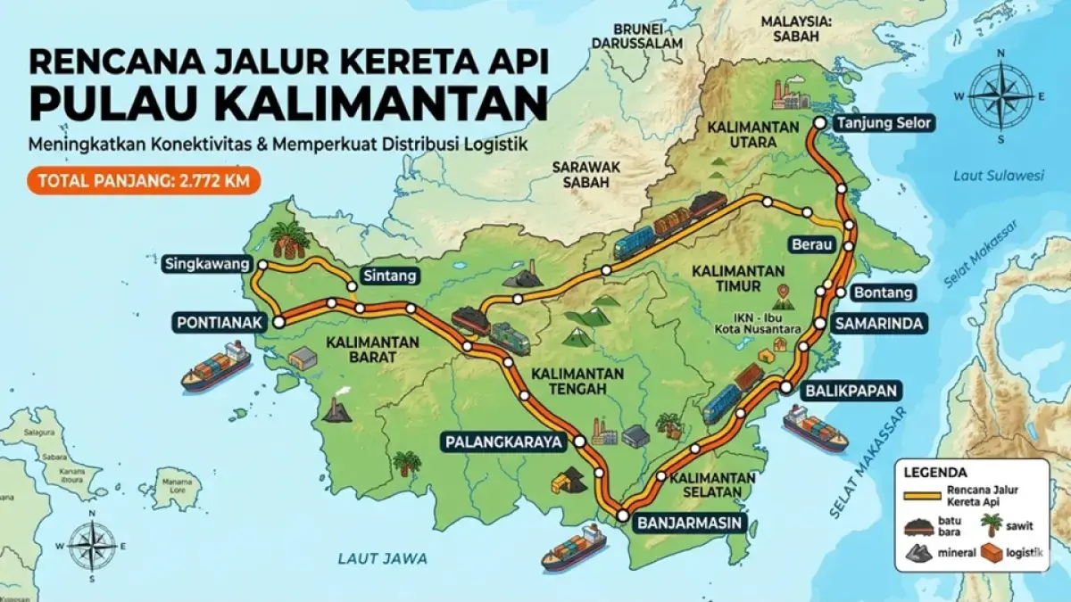 Ilustrasi rel kereta lintas Kalimantan.