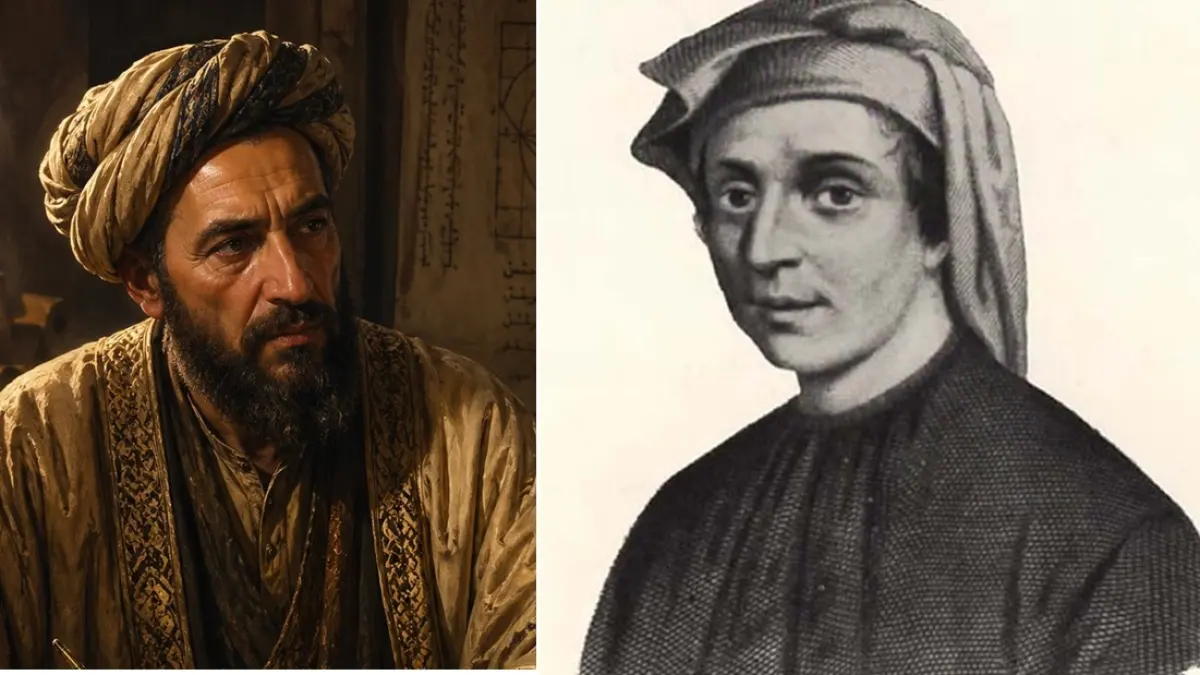 Abū Kāmil atau barat menyebut Auoquamel (kiri) dan Leonardo Fibonacci.