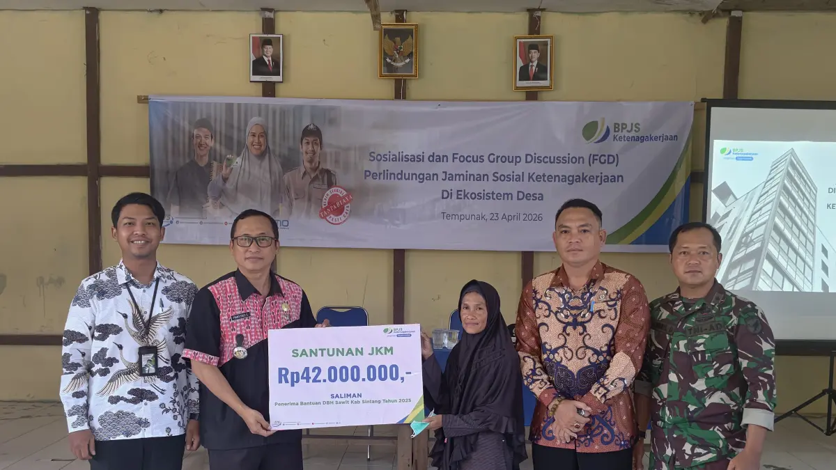 BPJS Ketenagakerjaan Kantor Cabang Sintang menggelar kegiatan Sosialisasi dan Focus Group Discussion (FGD) Ekosistem Desa di Desa Pangkal Baru, Kecamatan Tempunak, Kamis (23/4).