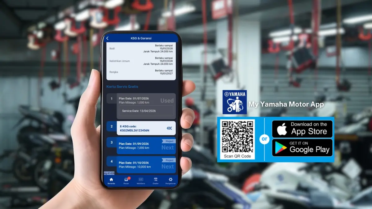  Yamaha meluncurkan inovasinya dalam penguatan ekosistem digital dan layanan servis terintegrasi melalui kupon E-KSG (Electronic Kartu Servis Gratis), yang dapat diakses melalui aplikasi My Yamaha Motor. 