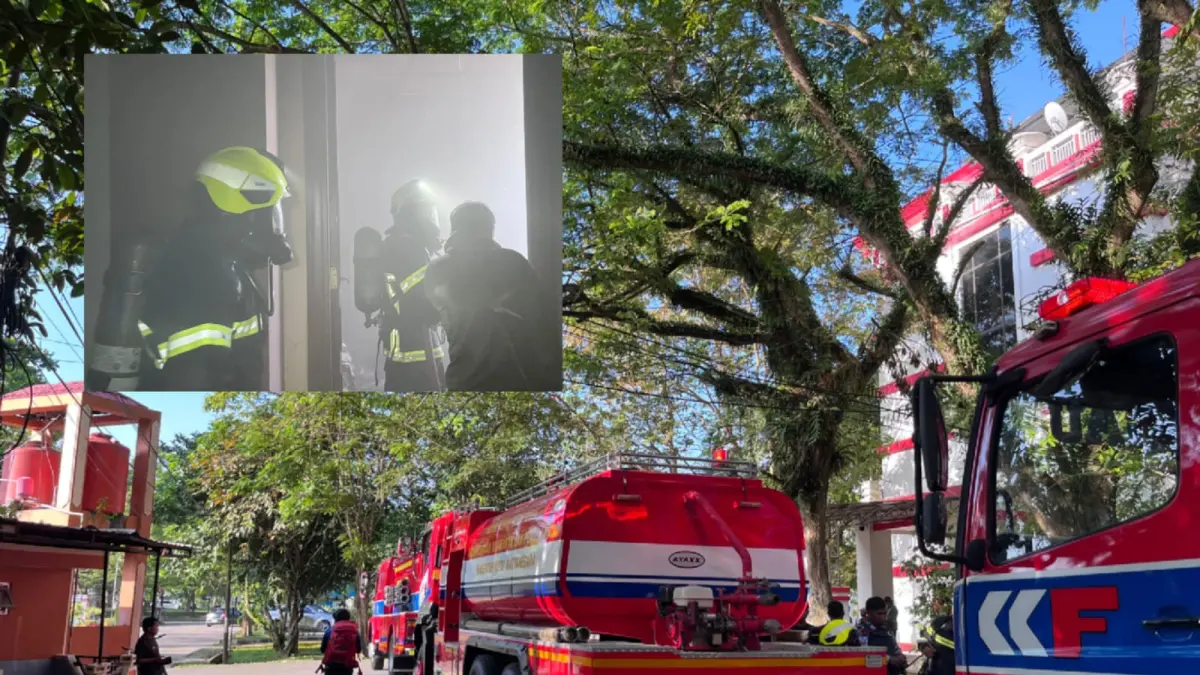 Kebakaran di Gedung D Kantor Bupati yang segera dipadamkan Disdamkarmatan Kukar (Istimewa)