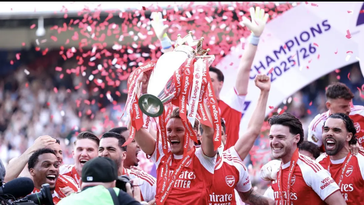 Perayaan juara Arsenal.