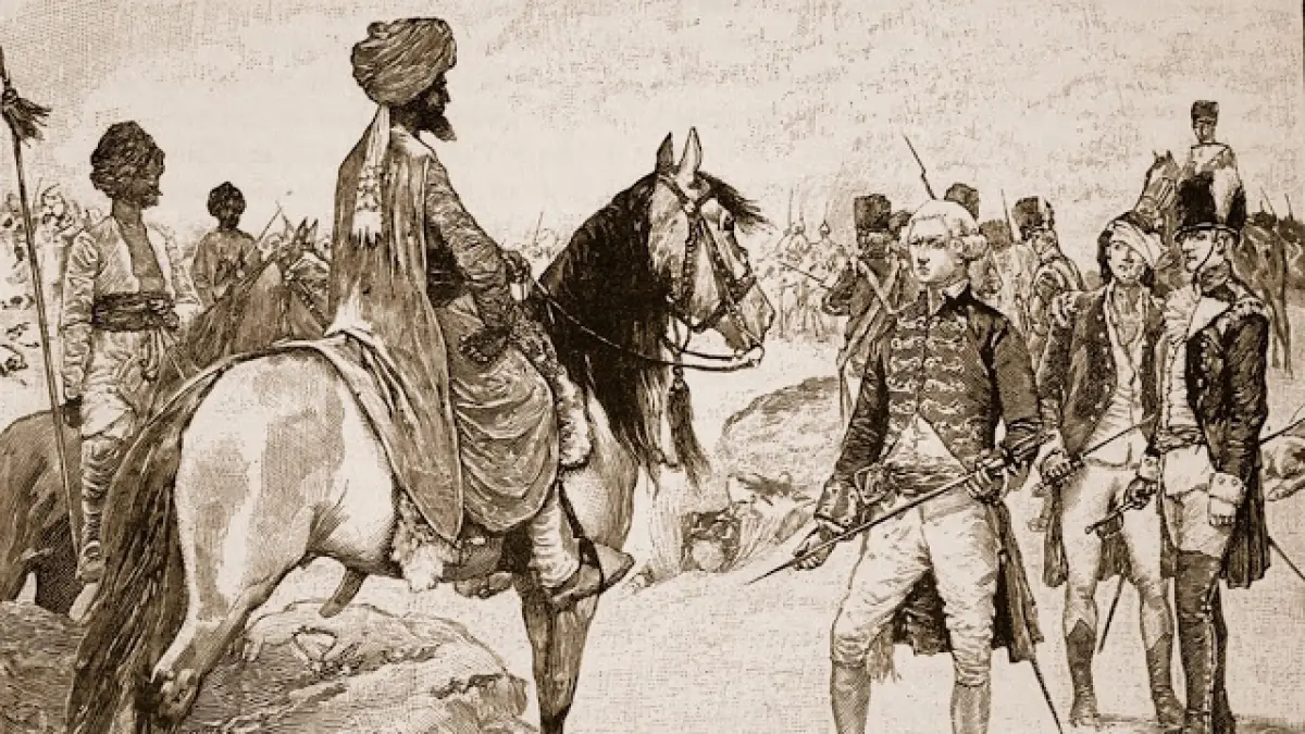 Penyerahan Baillie kepada Hyder Ali, 1780, ilustrasi dari Cassell’s Illustrated History of England (abad ke-20) 1780.