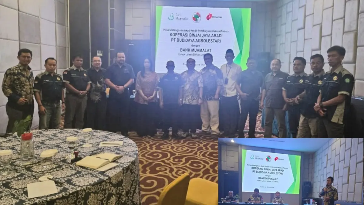 PT Budidaya Agrolestari (PT BAL), anak usaha Minamas Plantation, resmi menjalin kerja sama dengan Bank Muamalat Indonesia melalui penandatanganan akad kredit pembiayaan pembangunan kebun plasma Koperasi Binjai Jaya Abadi (BJA), Rabu (3/6/2026), di Hotel Mercure Pontianak, Kalimantan Barat.