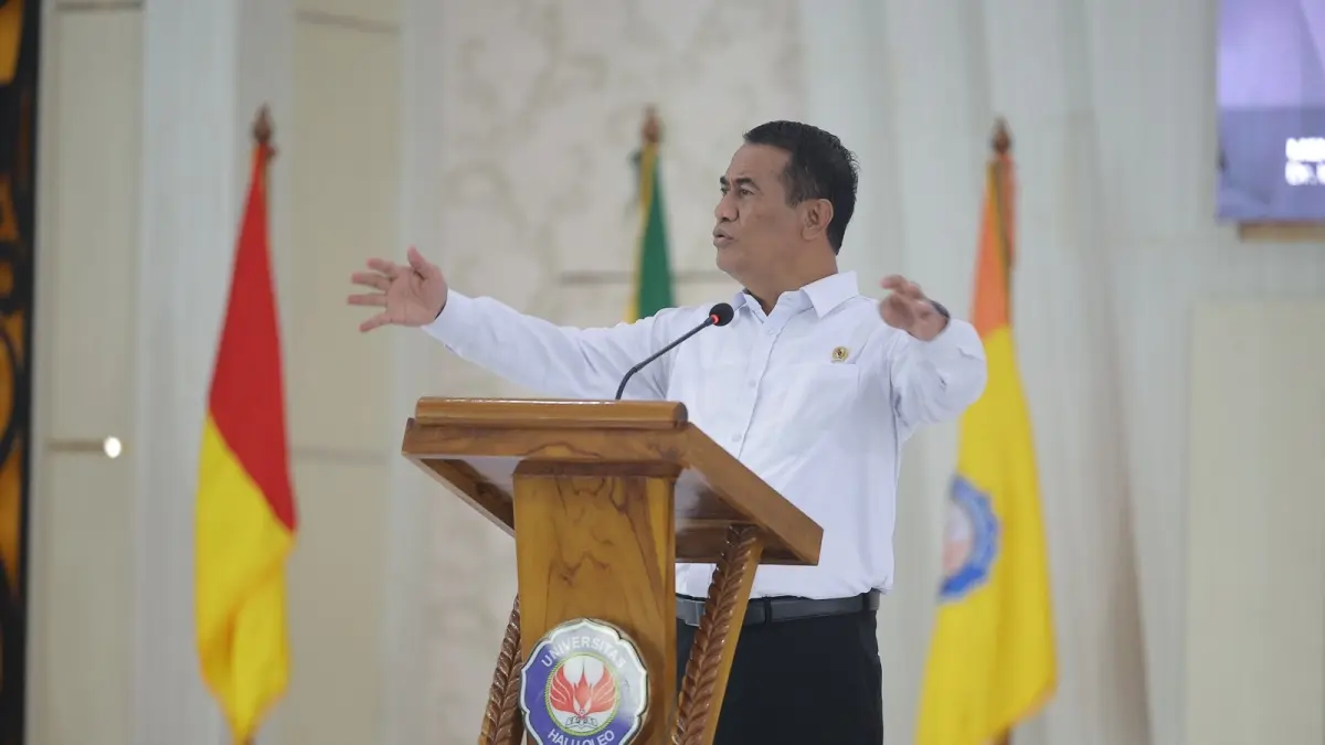 PERAN: Andi Amran Sulaiman saat memberikan kuliah umum di Universitas Halu Oleo (UHO), Kendari, Sulawesi Tenggara, Sabtu, 6 Juni 2026. ISTIMEWA